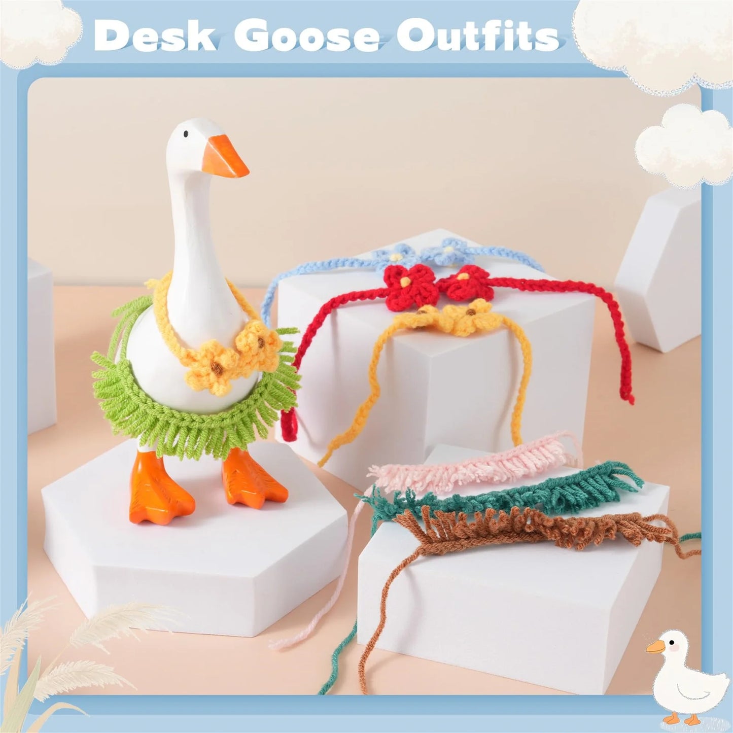 Desk Goose Clothes 7 Inches, Cute Mini Goose Summer Outfits Including Hat Dress and Bag Desk Goose Accessories