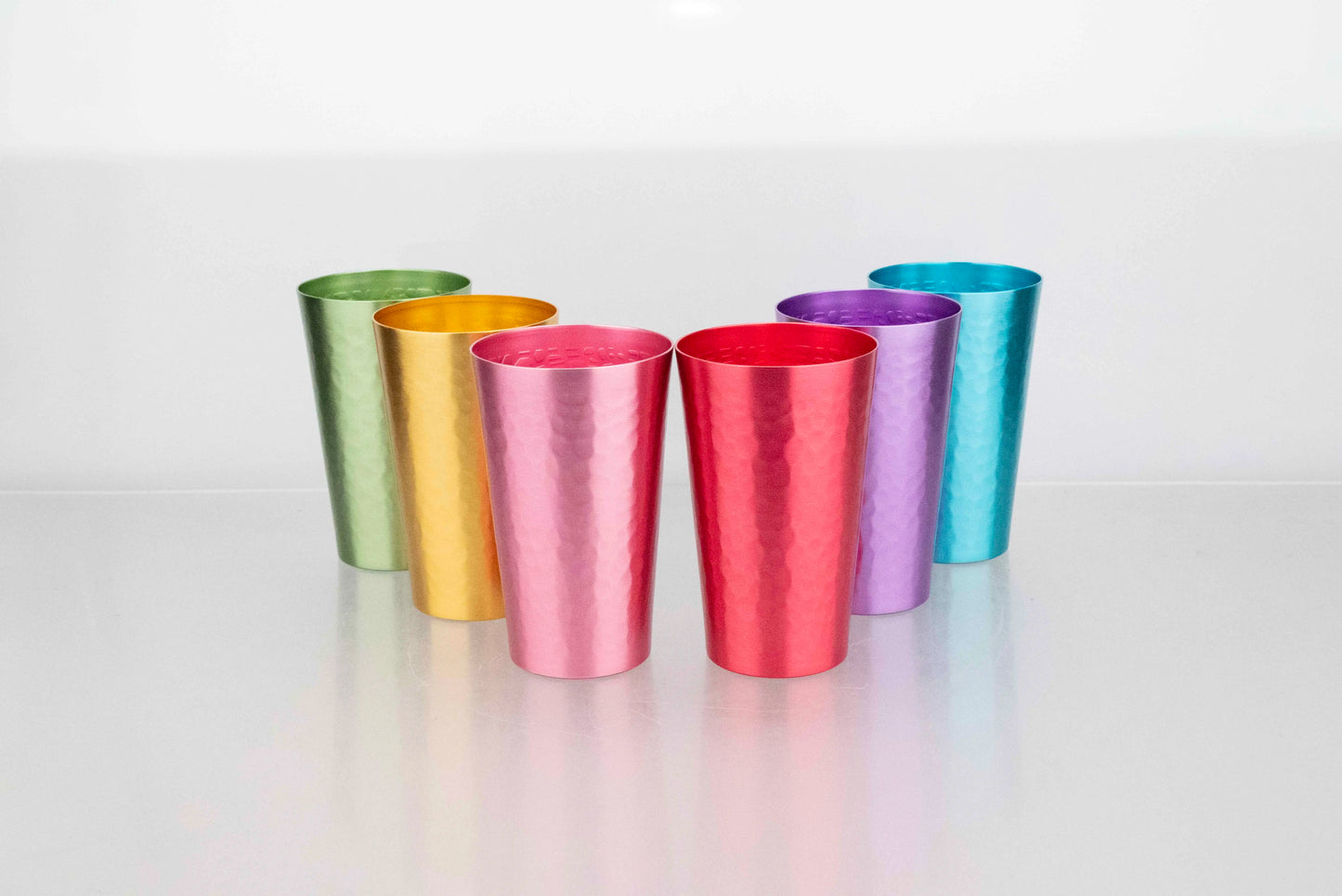 Retro Hammered Aluminum Tumblers Set – Bright 1970s Colorful Drinking Cups