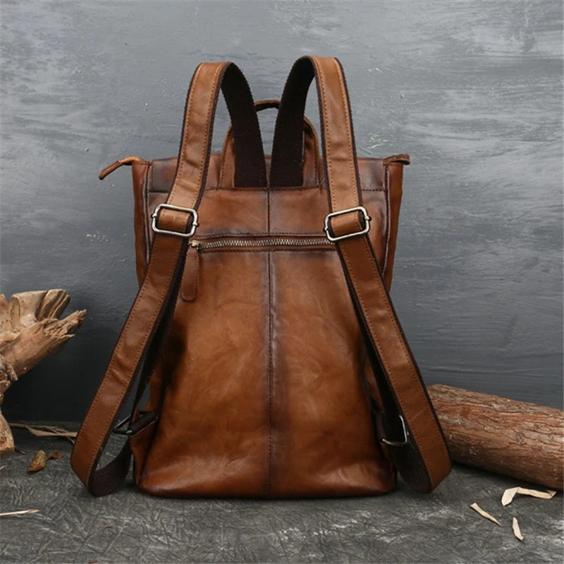 Nesitu Highend Vintage A4 Coffee Brown Black Full Grain Genuine Leather Women Backpack Cowhide Girl Female Travel Bag M8703