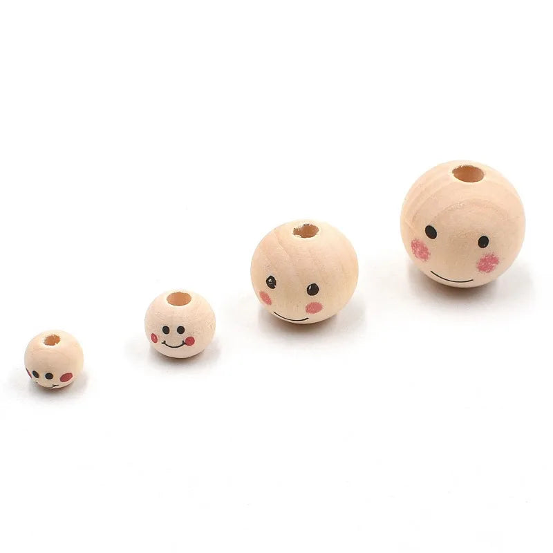 Wooden Beads Natural Face Beads Ball Wood Beads Loose Spacer Bead for Angel Heads DIY Jewelry Bracelet Necklace Craft Making