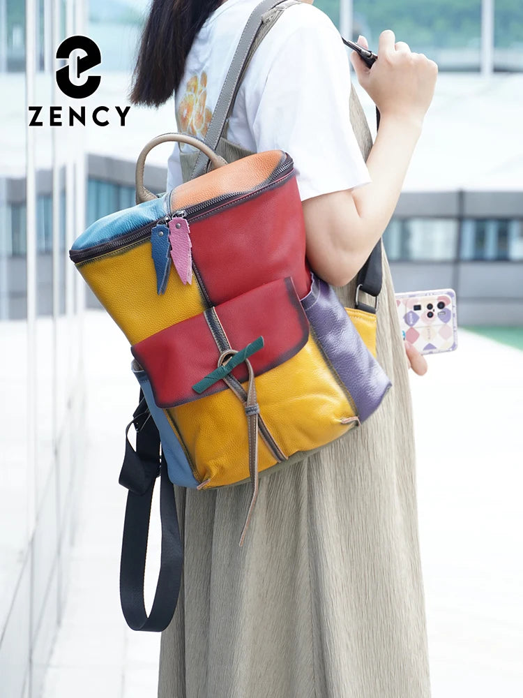 Zency Women's Soft Cow Leather Backpack Large Capacity Rucksack Knapsack New 2024 Fashion Designer Bookbags Back Pack PurseBolsa