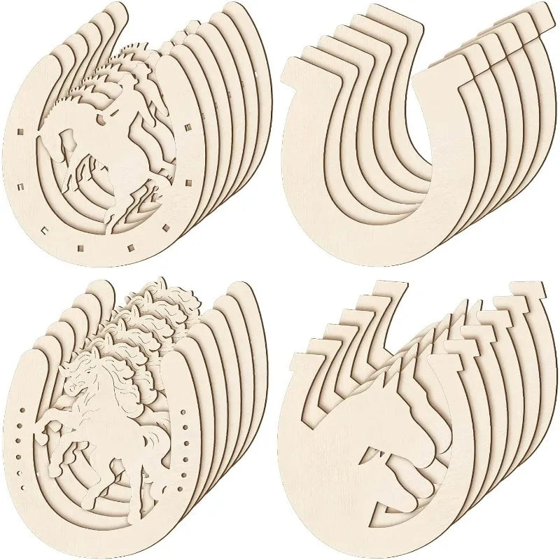 24pcs Wooden Horseshoes Cutout for Crafts DIY Unfinished Wood Horseshoes Christmas Cowboy Decor Western Party Decor Crafts