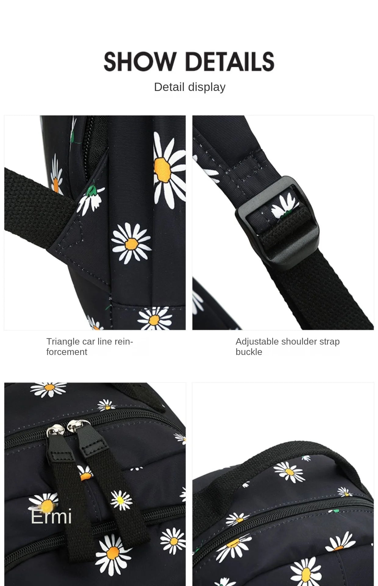 Flower Backpack Women Teenager Cute Kawaii Backpack 2023 New School Bags for Girls Kid Children Students Schoolbag Korean Black