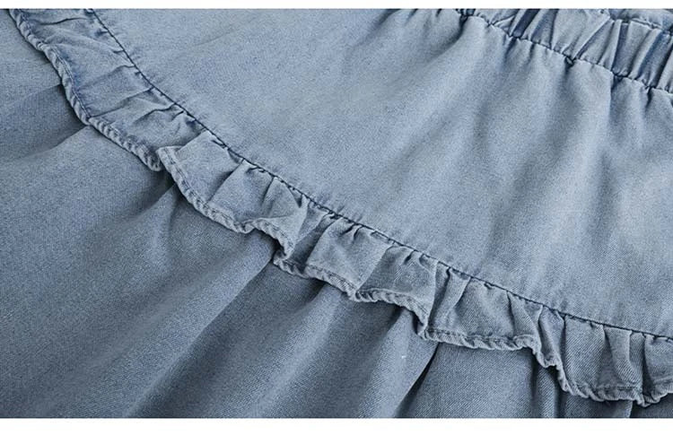 Girls Light Blue Denim Tiered Dress – Sleeveless Country Style Ruffle Chambray Dress for Young Girls & Tweens
