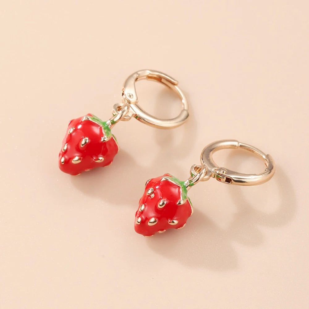 Sweet Strawberry Earrings, Dangle Drop Enamel Earrings