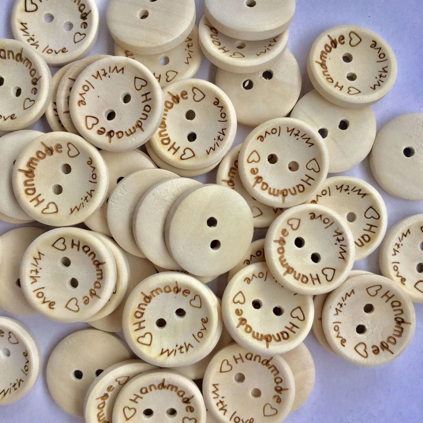 50Pcs 20MM Wooden Handmade Buttons Assorted Wooden Sewing Buttons Wood Handmade with Love Round Craft Decor