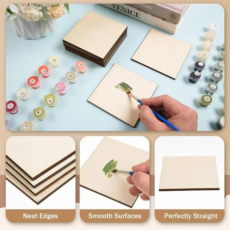 50/100pcs 8/10cm Wood Squares for Crafts Unfinished Wooden Square Cutouts Blank Wood Pieces for DIY Craft, Painting, Staining