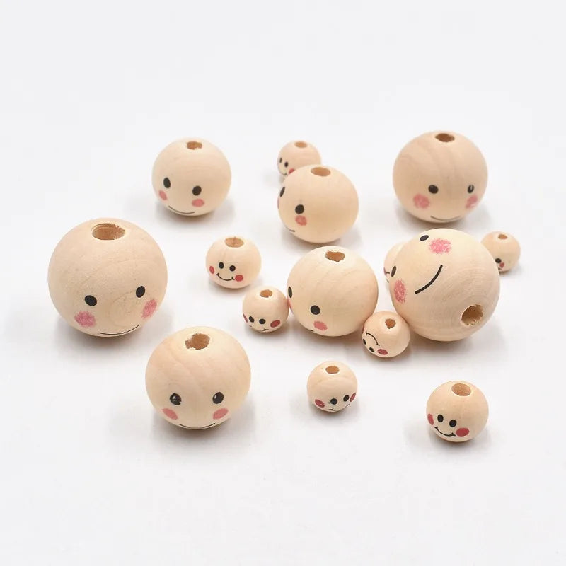 Wooden Beads Natural Face Beads Ball Wood Beads Loose Spacer Bead for Angel Heads DIY Jewelry Bracelet Necklace Craft Making