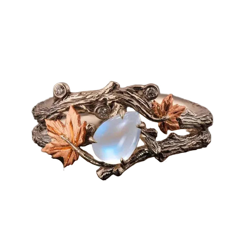 Vintage Style Antique-looking Open "Water Drop" Maple Leaf Ring