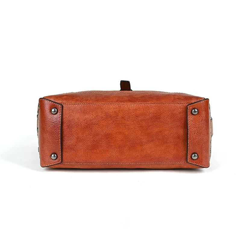 Nesitu Quality Vintage A4 Full Grain Genuine Leather Women Handbag Cowhide Shoulder Messenger Bag Purse Brown Coffee Black M3010