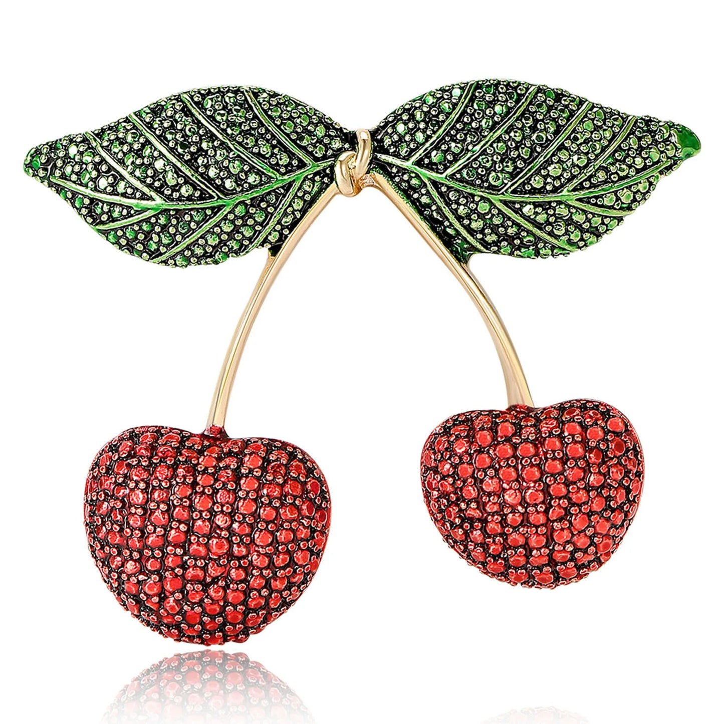 Bead-Textured Classic Country Cherries Motif Brooch