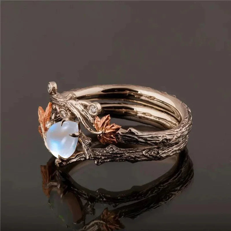 Vintage Style Antique-looking Open "Water Drop" Maple Leaf Ring