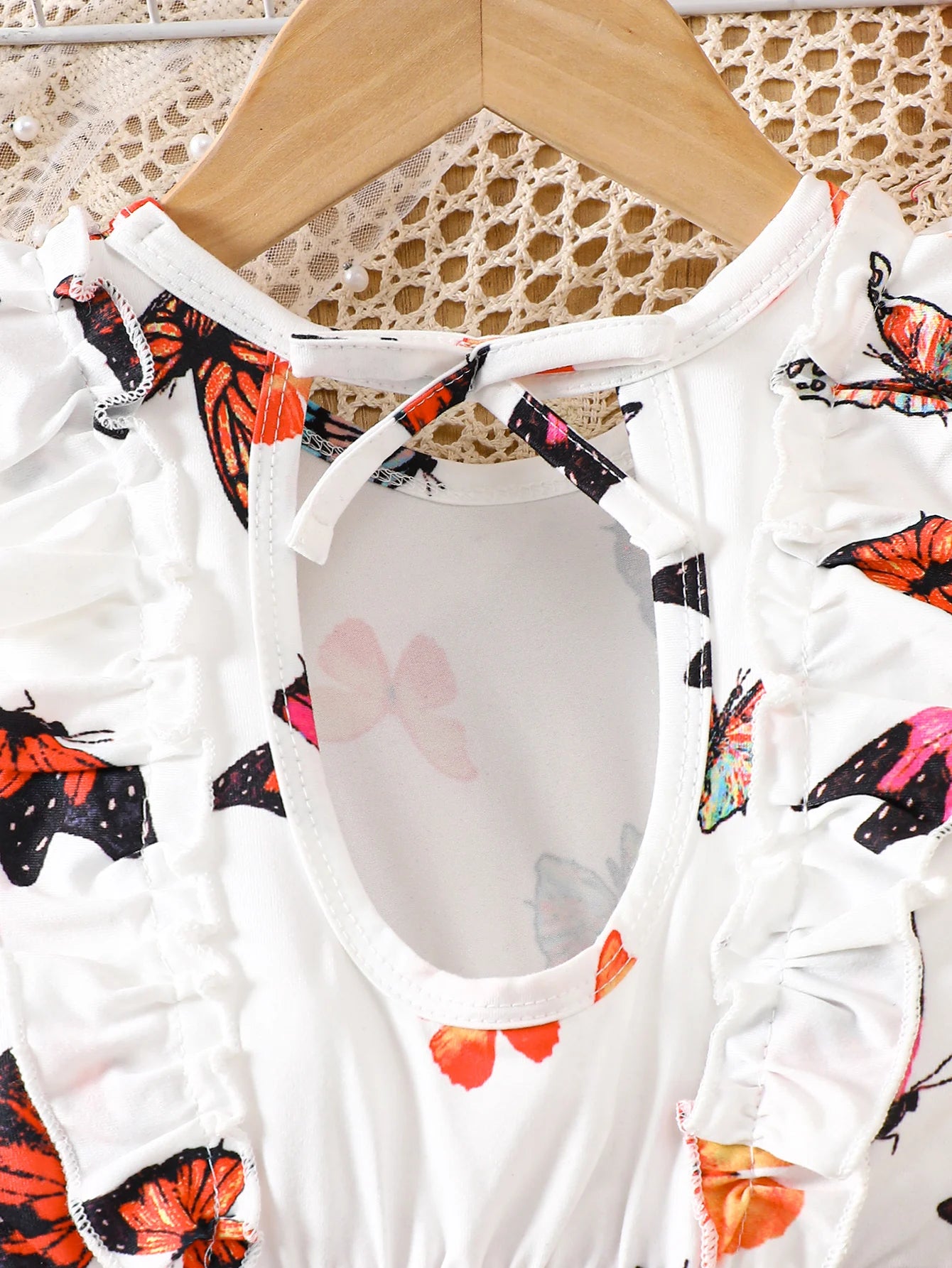 Girls' Spring, Summer Sleeveless Ruffle Butterfly-Print Dress