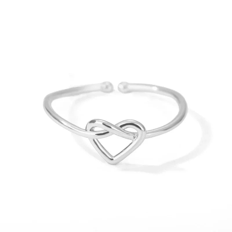 Stainless Steel Knot Heart Ring Adjustable Ring