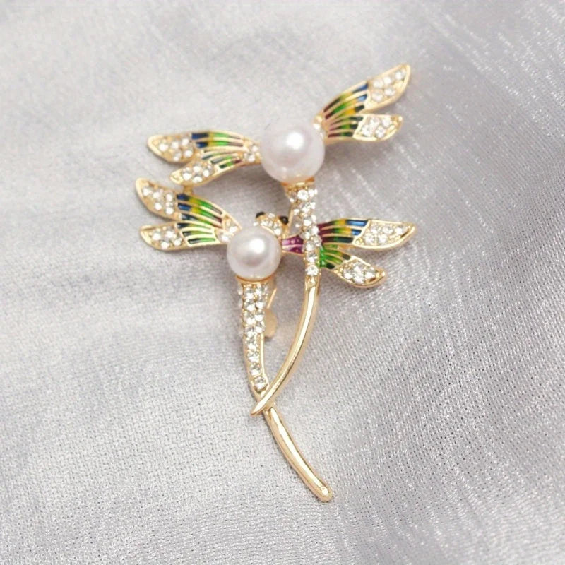 Light and Luxurious Artificial Pearl Double Dragonfly Brooch Suitable for Coat and Backpack Accessories