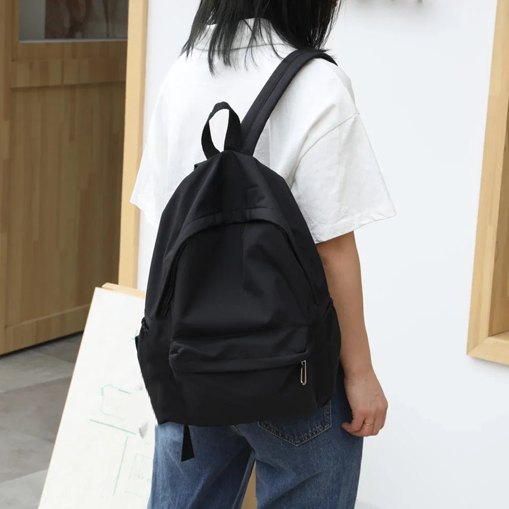 Preppy Solid Color Shoulder Bag Nylon School Knapsack Korean Teenager White School Bag Sports Travel Backpack for Women