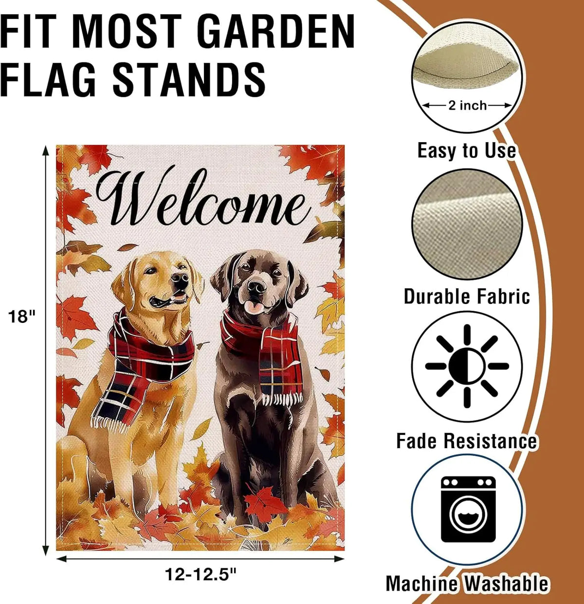 Black and Golden Labs Among Autumn Leaves Yard, Garden Welcome Flag