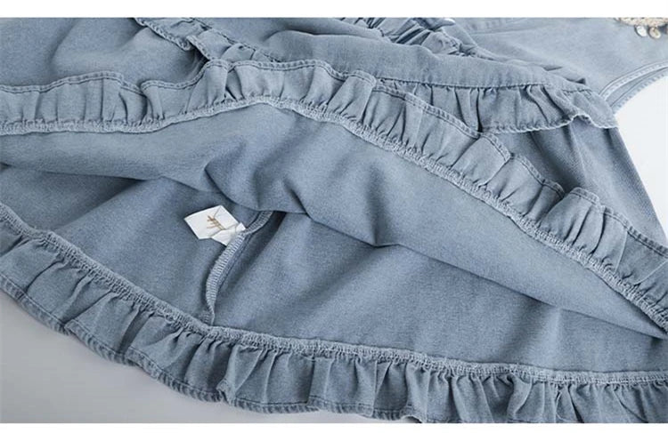 Girls Light Blue Denim Tiered Dress – Sleeveless Country Style Ruffle Chambray Dress for Young Girls & Tweens