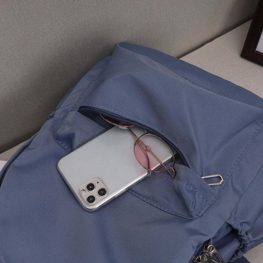 Preppy Solid Color Shoulder Bag Nylon School Knapsack Korean Teenager White School Bag Sports Travel Backpack for Women
