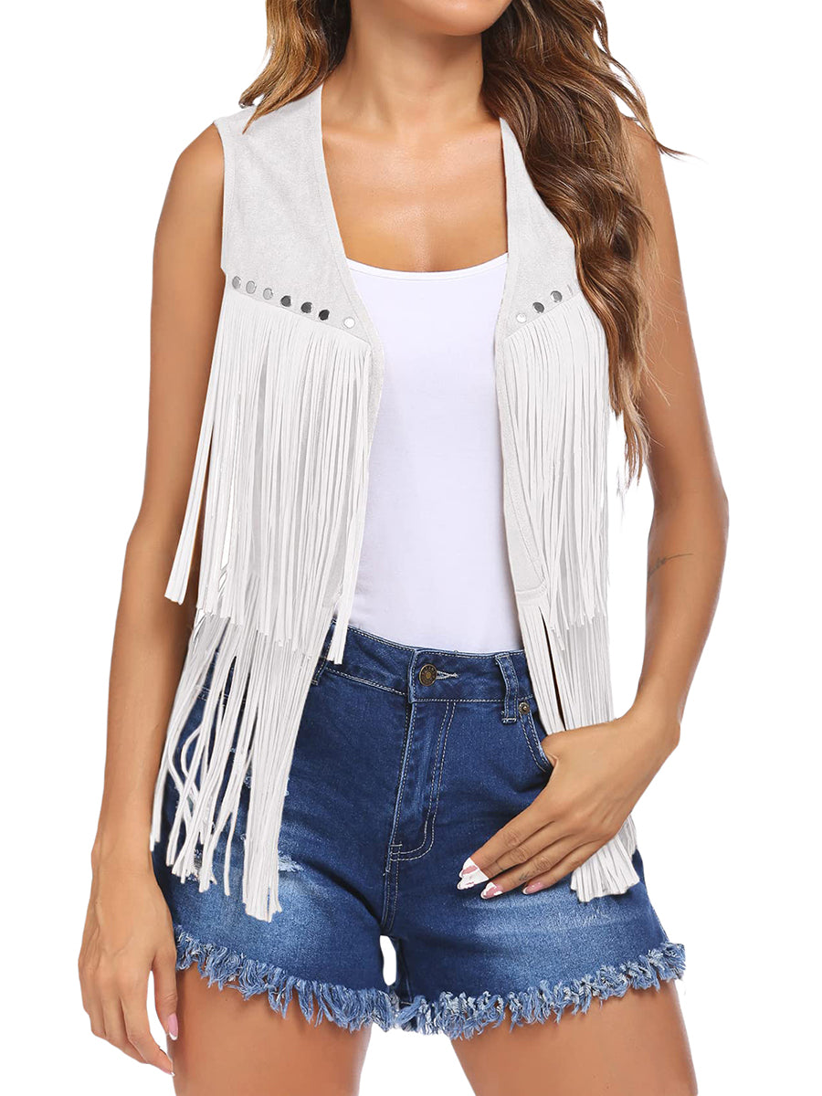 Seventies-Vintage Women's Faux Suede Fringed Vest