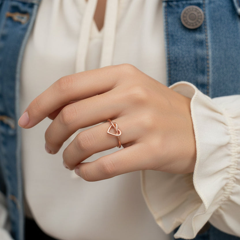 Stainless Steel Knot Heart Ring Adjustable Ring