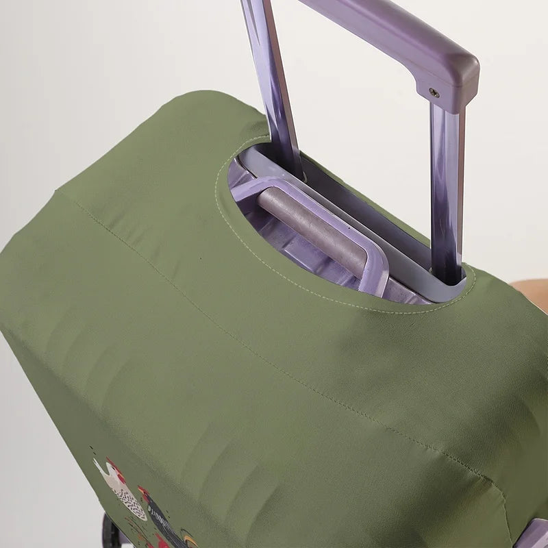 Vintage Farm Chicken Group Olive Green Pattern Luggage Protective Cover, suitable for 18-32 inch luggage covers, luggage handle