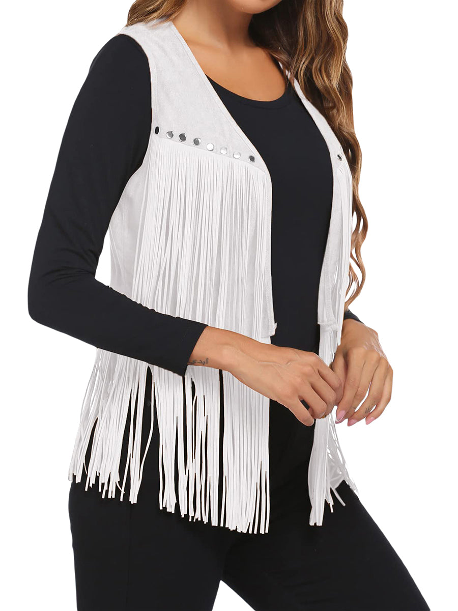 Seventies-Vintage Women's Faux Suede Fringed Vest