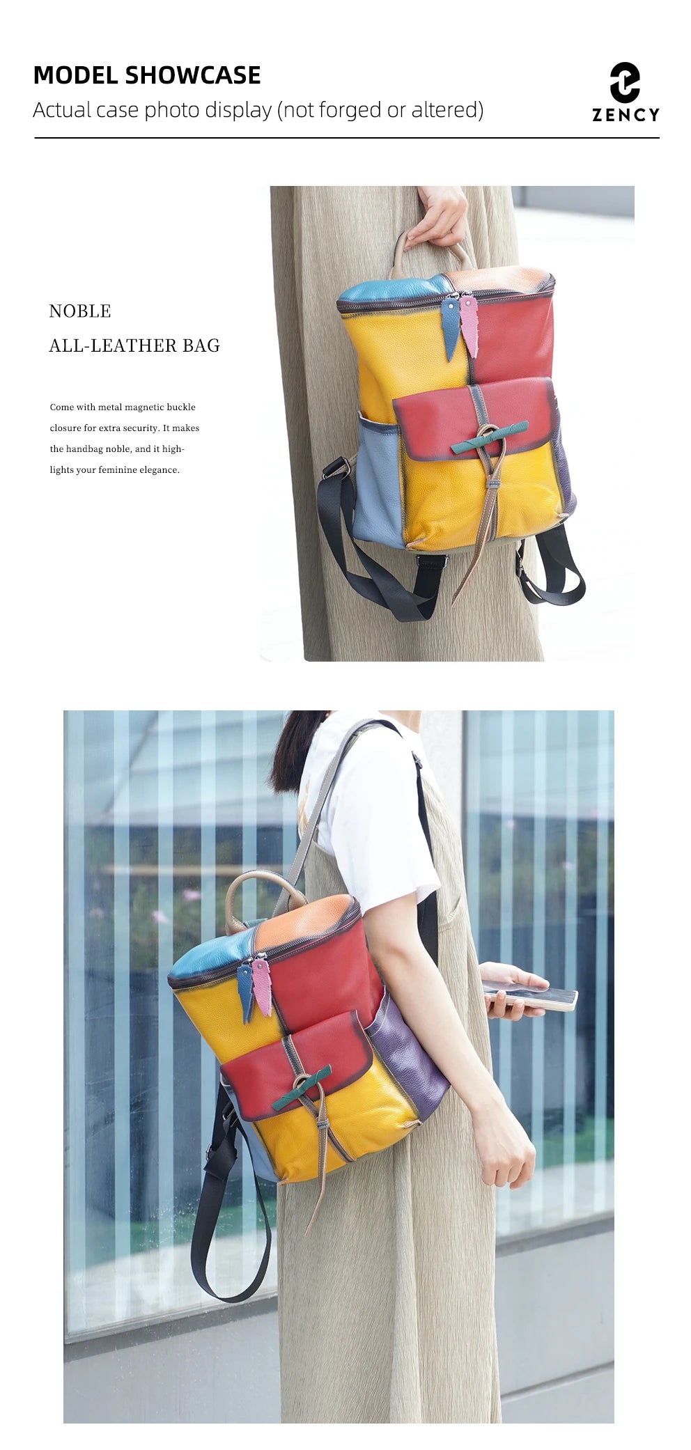Zency Women's Soft Cow Leather Backpack Large Capacity Rucksack Knapsack New 2024 Fashion Designer Bookbags Back Pack PurseBolsa