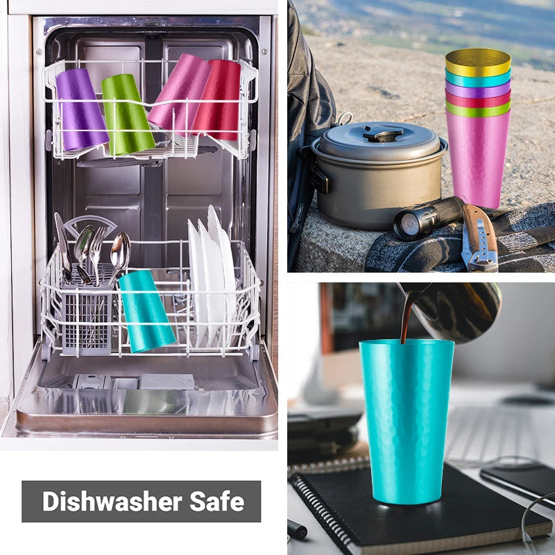 Retro Hammered Aluminum Tumblers Set – Bright 1970s Colorful Drinking Cups