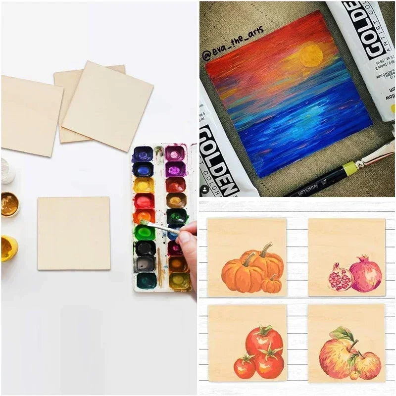 50/100pcs 8/10cm Wood Squares for Crafts Unfinished Wooden Square Cutouts Blank Wood Pieces for DIY Craft, Painting, Staining