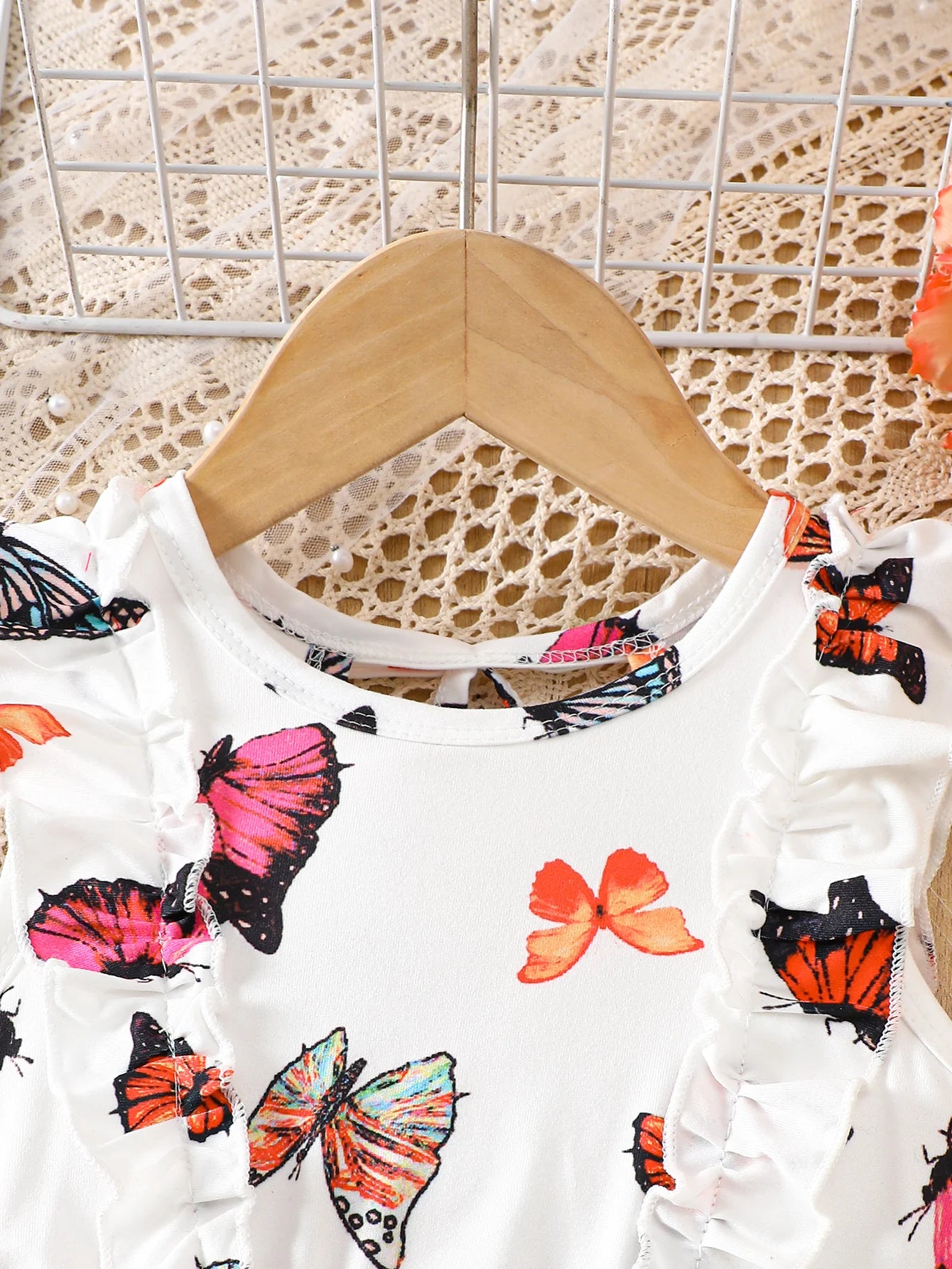 Girls' Spring, Summer Sleeveless Ruffle Butterfly-Print Dress