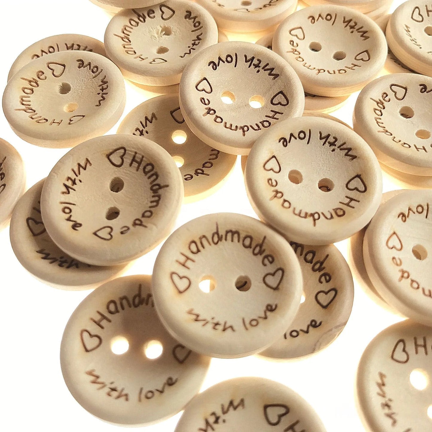 50Pcs 20MM Wooden Handmade Buttons Assorted Wooden Sewing Buttons Wood Handmade with Love Round Craft Decor