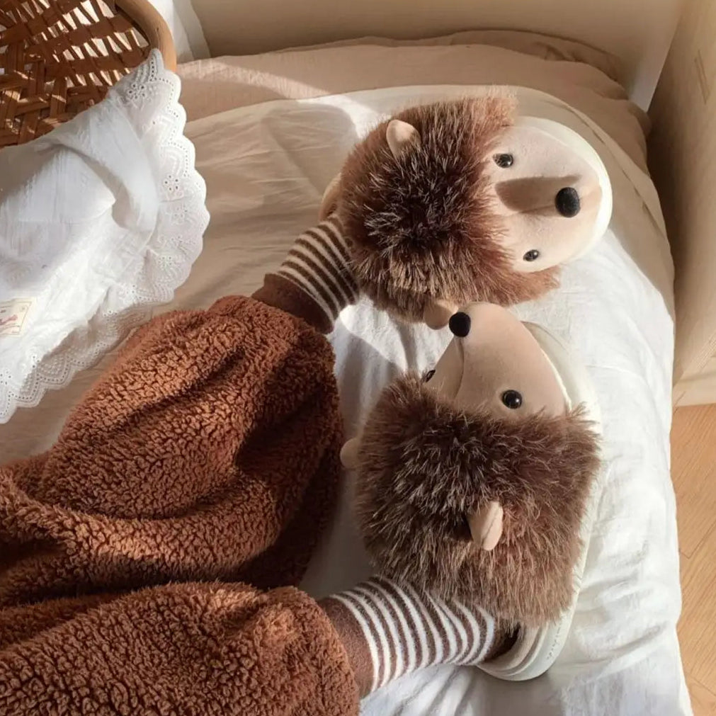 Fuzzy Hedgehog Soft and Warm Slip-on House Shoes, Slippers