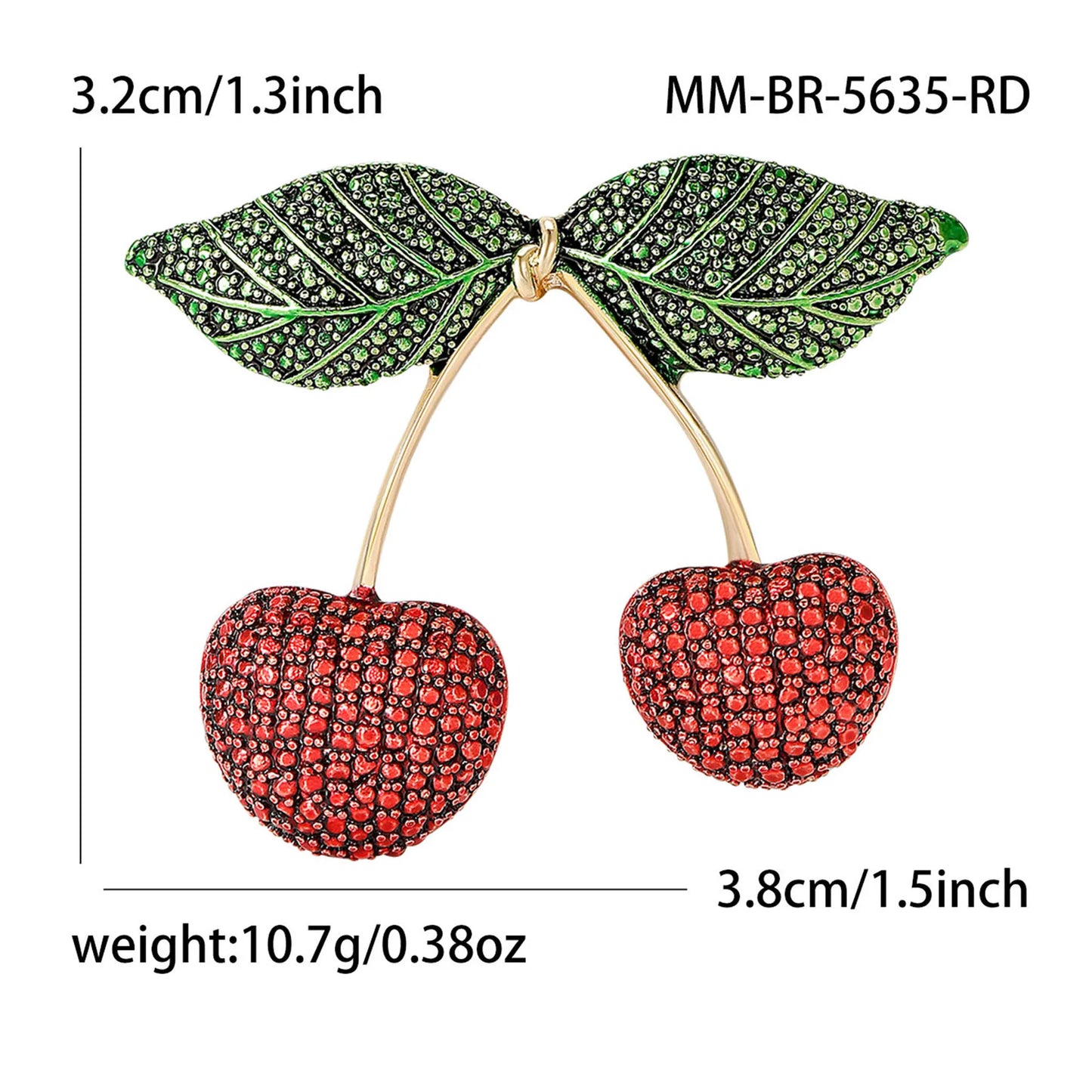 Bead-Textured Classic Country Cherries Motif Brooch