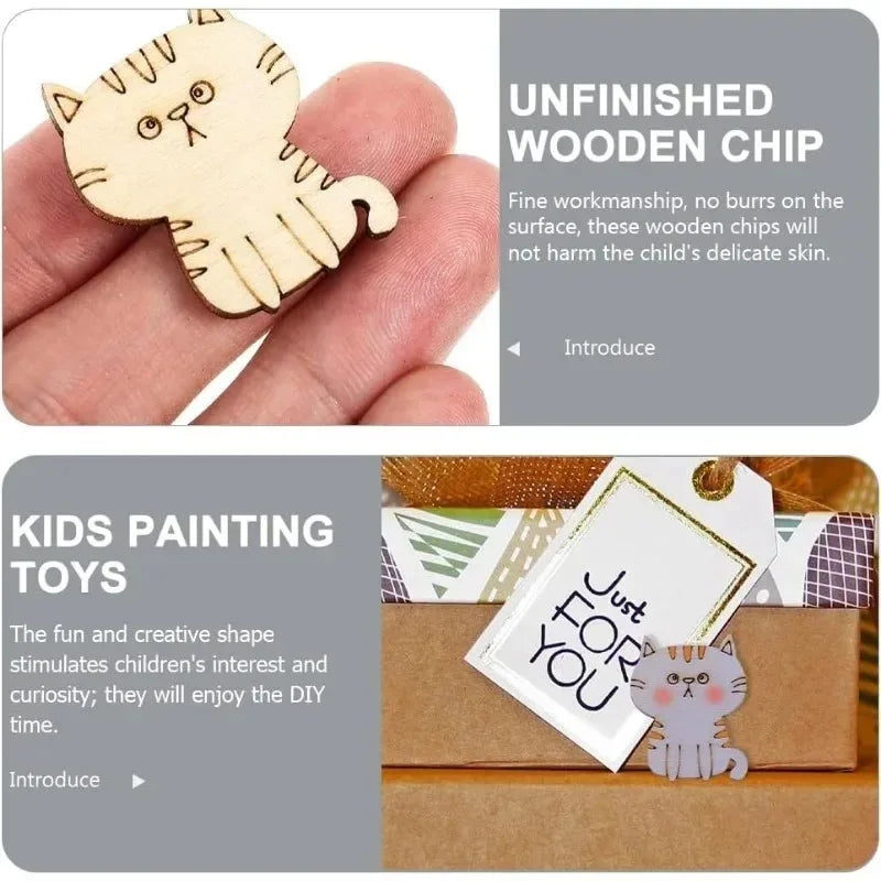 50pcs Unfinished Wooden Cat Cutouts, Unfinished Wood Crafts Pieces