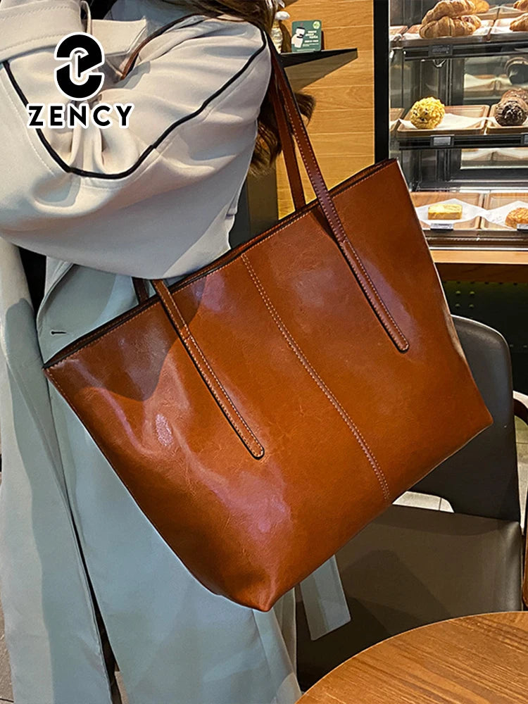 2025 New Coffee Women Handbag 100% Genuine Leather Ladies Shoulder Purse Ladies Black Tote Bag Large Capacity Shopper Bags Brown