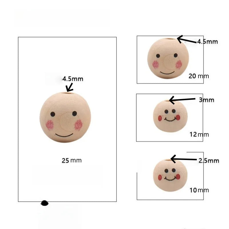 Wooden Beads Natural Face Beads Ball Wood Beads Loose Spacer Bead for Angel Heads DIY Jewelry Bracelet Necklace Craft Making