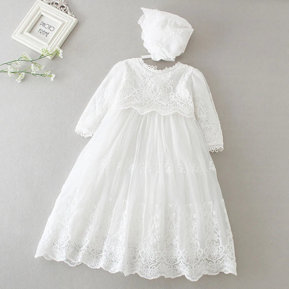 White Lace Long-sleeved Infant Christening, Baptism Dress