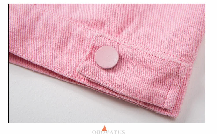 Pink Denim-Style Vest – Beaded Accents (Ages 7-13)