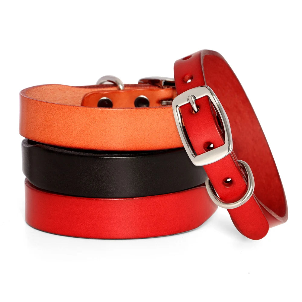 Genuine Leather Pet Collar plus Leash Set