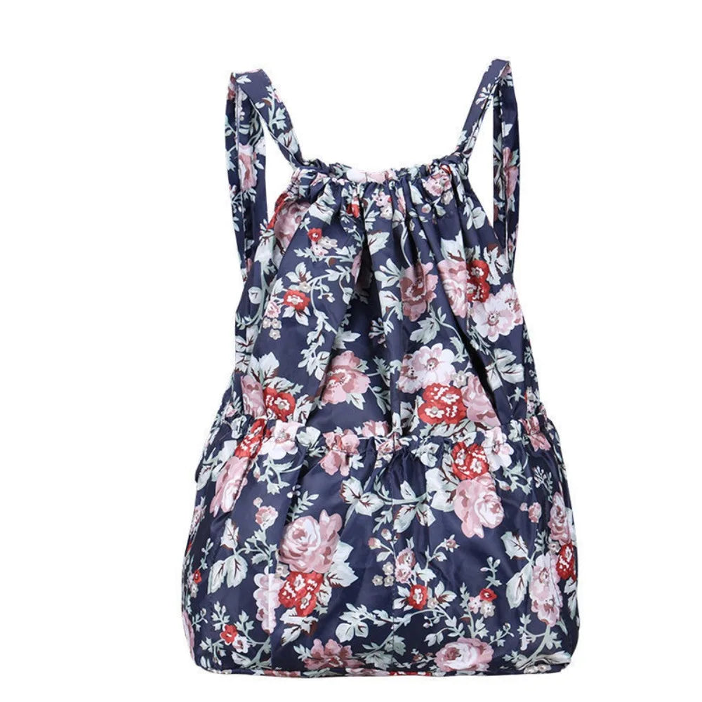 Multifunctional Floral Printed Drawstring Bag Polyester Waterproof Backpacks Fold Sports Travel Bag Teenage Girls