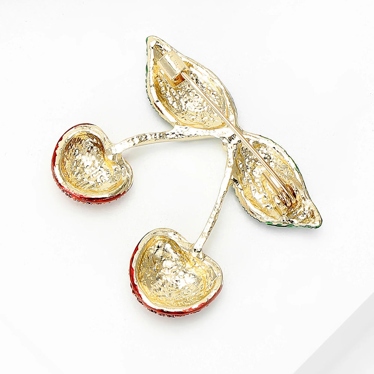 Bead-Textured Classic Country Cherries Motif Brooch