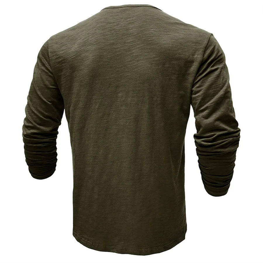 Men's 100% Cotton Henley T-Shirt Quality Long Sleeve Basic T Shirt