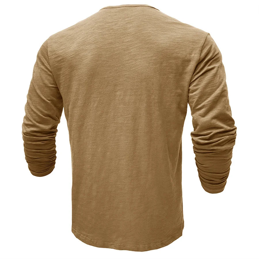 Men's 100% Cotton Henley T-Shirt Quality Long Sleeve Basic T Shirt