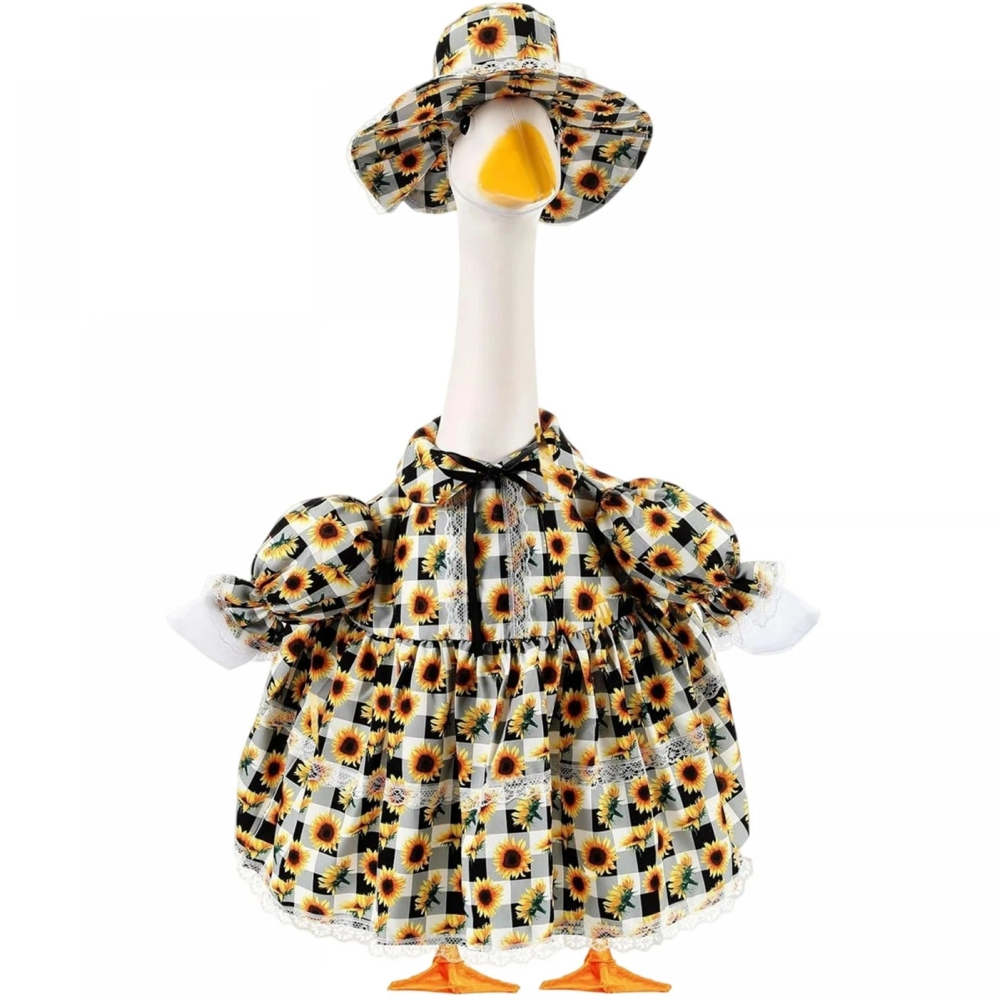 Porch Goose Summer Outfit Cute Sunflower Dress and Sun Hat Set for 23 Inch Lawn Goose Statue Clothes