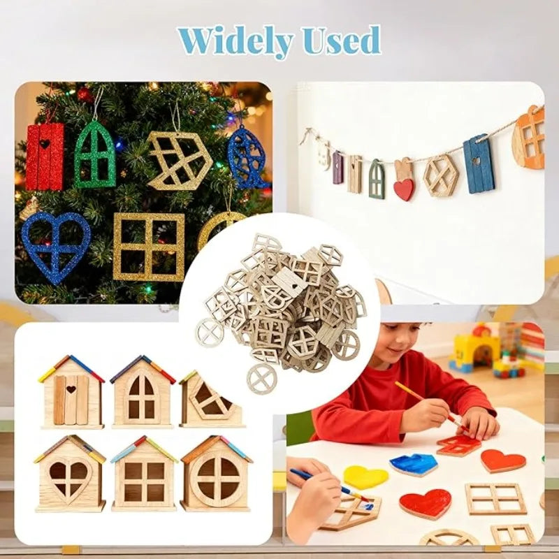 25pcs Doll House Windows Doors Craft Kit Fairy Door Windows Wood, DIY Miniature Garden Doors Window Fairy House Accessories