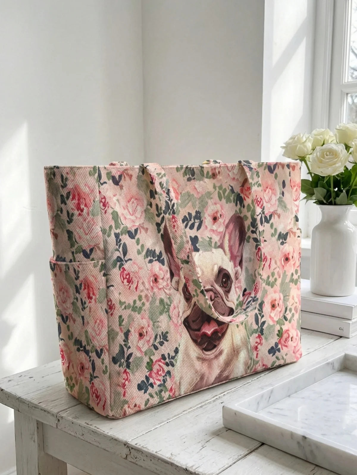 Animal print large capacity women's handbag, canvas shoulder bag, casual commuting shopping bag