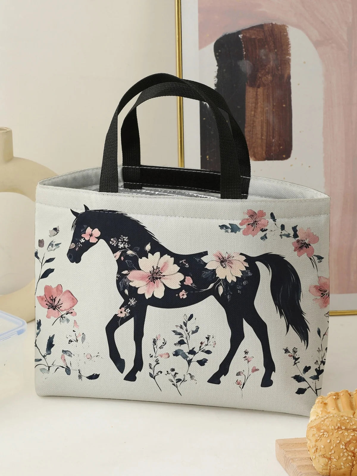 Large-capacity insulated lunch bag with aluminum foil lining, student lunch box with ice pack, reusable