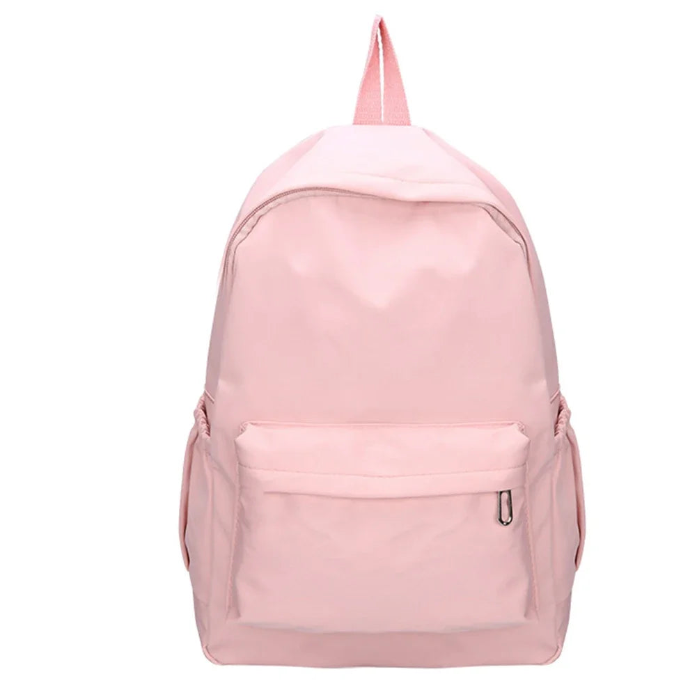 Preppy Solid Color Shoulder Bag Nylon School Knapsack Korean Teenager White School Bag Sports Travel Backpack for Women