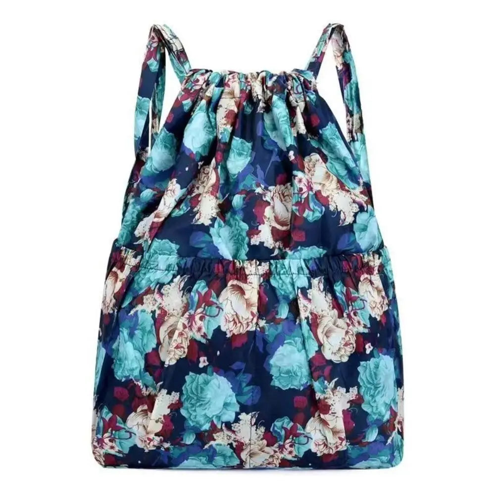 Multifunctional Floral Printed Drawstring Bag Polyester Waterproof Backpacks Fold Sports Travel Bag Teenage Girls